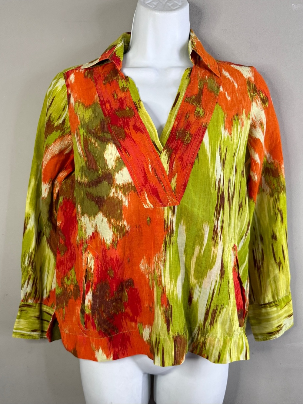 Y2K Talbots Cotton/Silk Tunic Top Watercolor Size 2 With Front Pocket